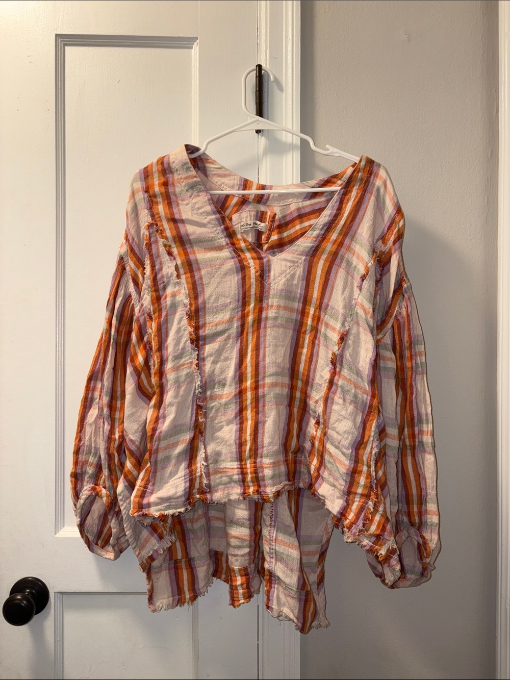 Free People Orange and Lavender Striped Gauze Shirt